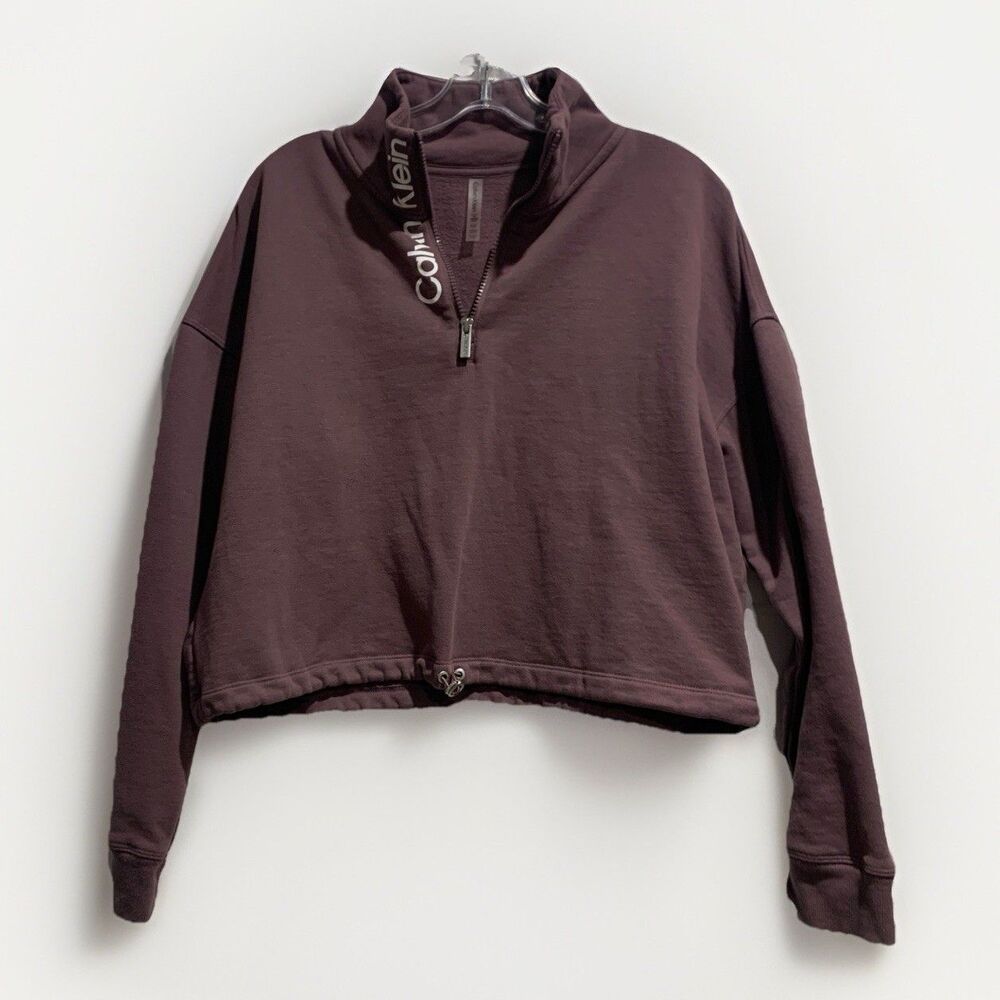 Calvin Klein Cropped Long Sleeve Fleece Sweatshirt 3/4 Zip Mauve Women’s XL Top